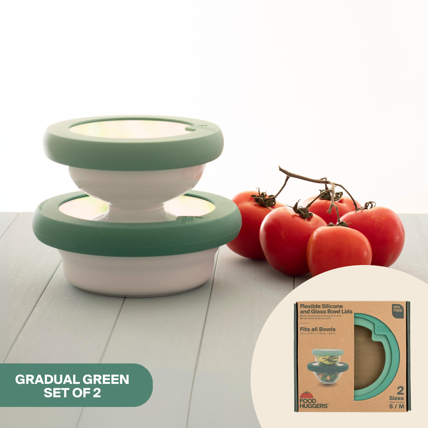 Glass Bowl Lids with Silicone Seal (Set/2) Gradual Green