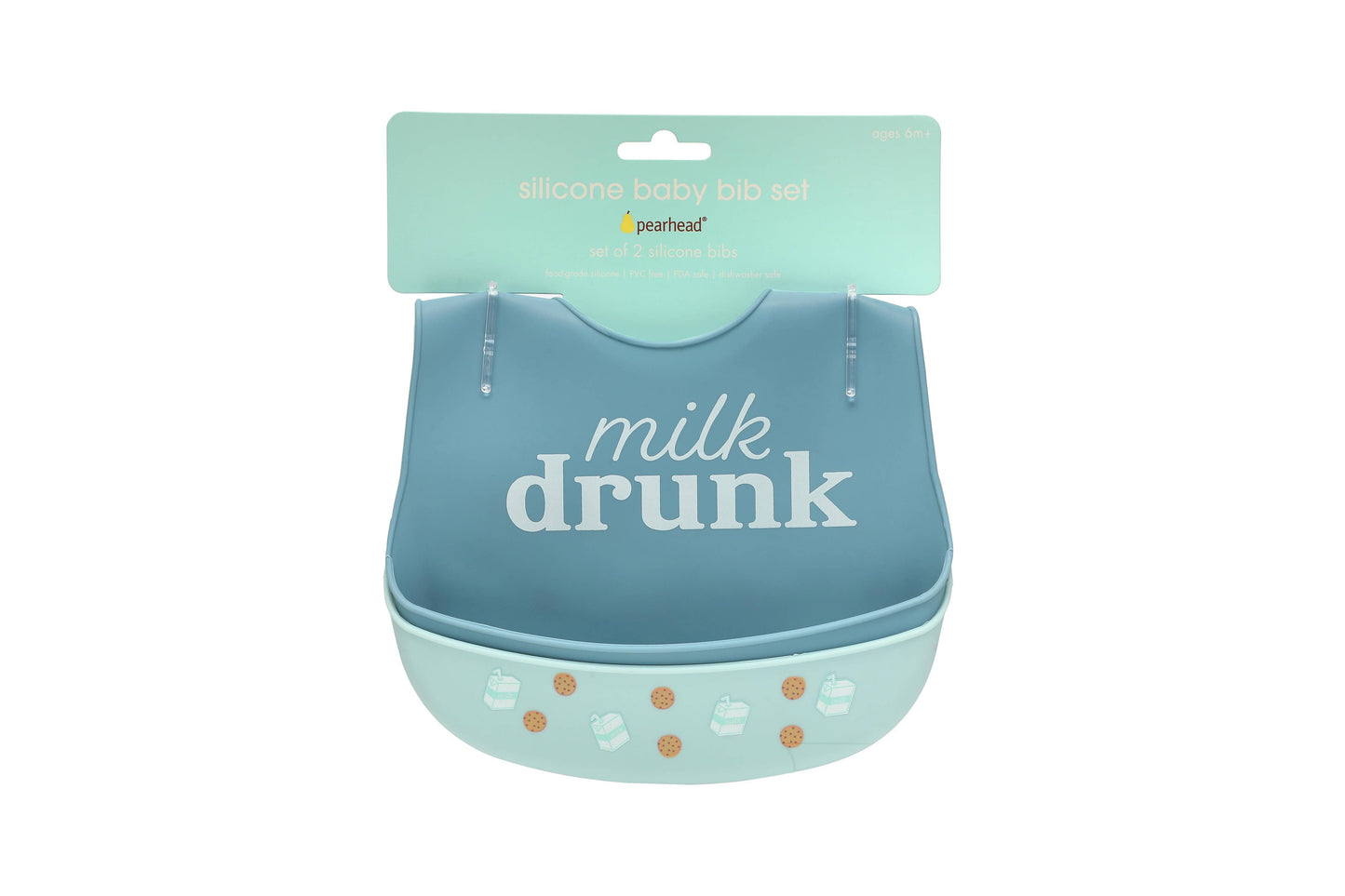 Pearhead - Baby Bib Set, Milk Drunk, Silicone, Set of 2