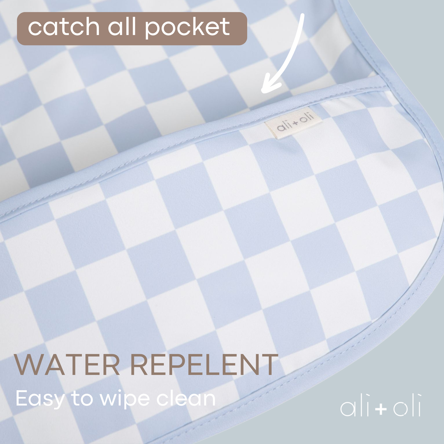 Ali+Oli - Smock Bib for Baby & Toddler Short Sleeve (Blue Checkers)