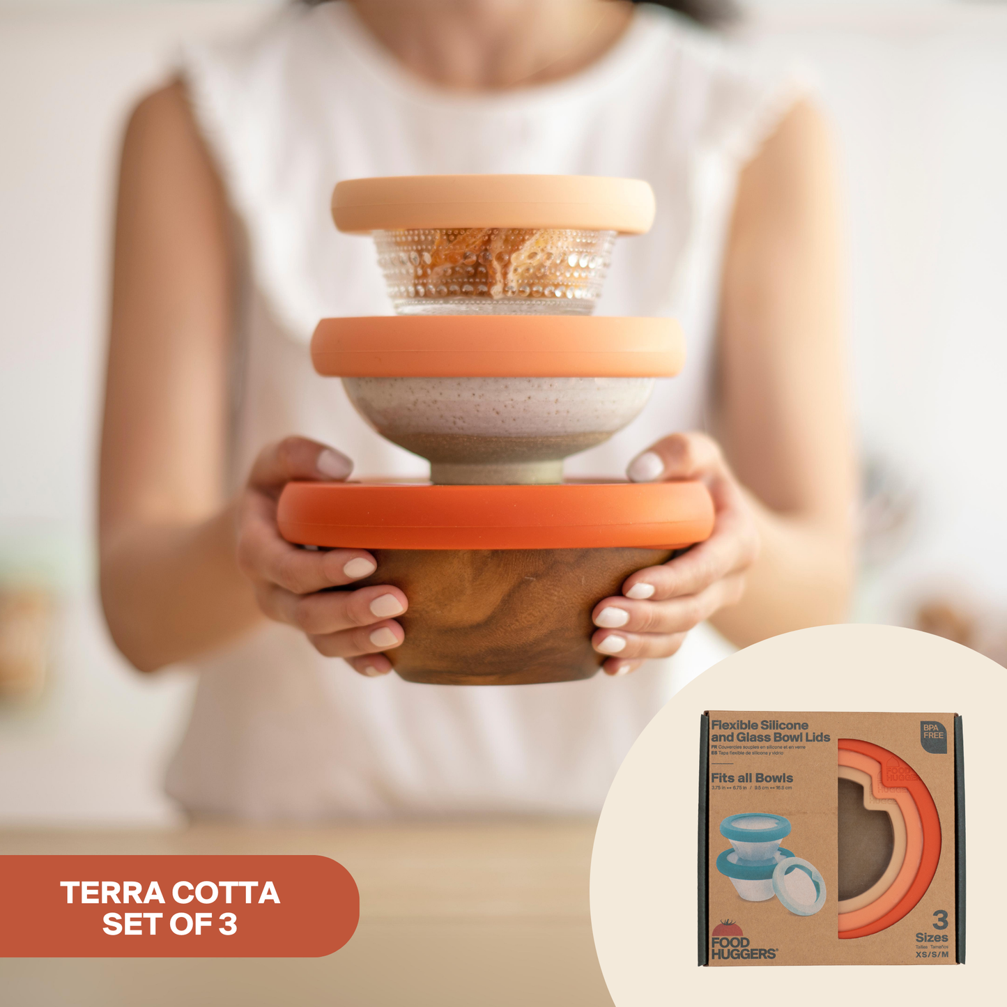 Food Huggers - Glass Bowl Lids with Silicone Seal (Set/3) – Terra Cotta