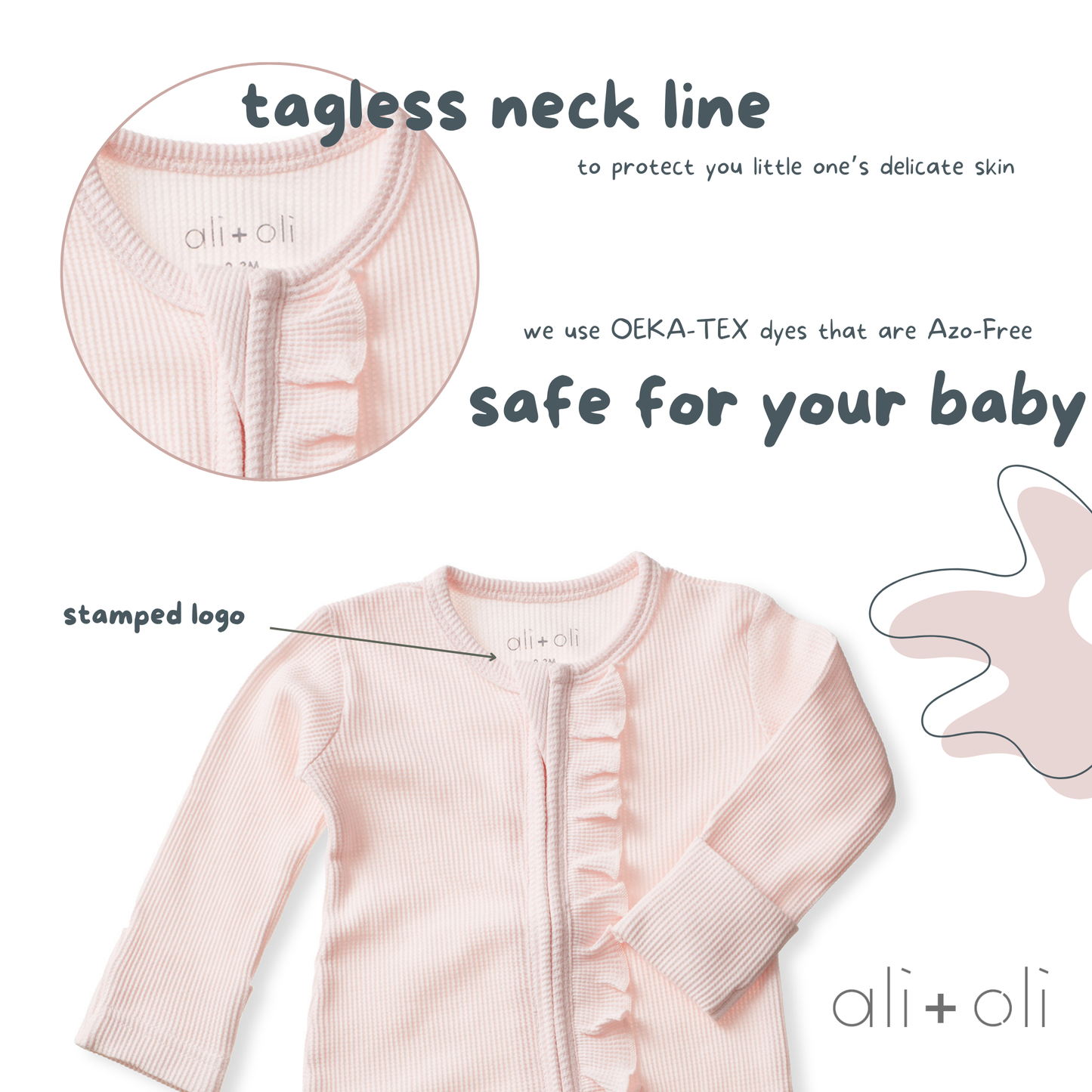 Ali+Oli - Baby Ruffle Footie 2-Way Zipper – Organic Cotton Waffle Knit