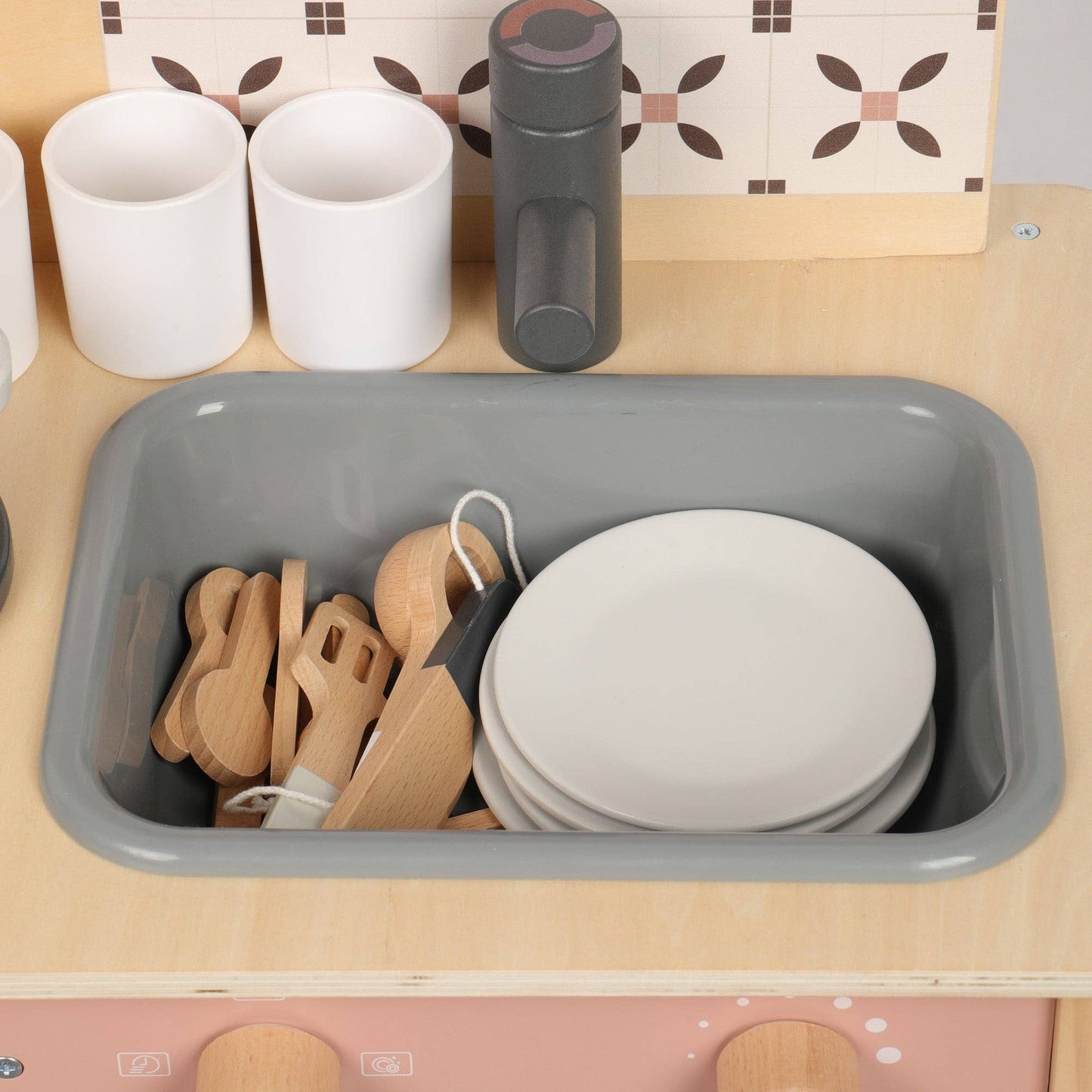 Wooden Play Kitchen Set - Montessori Pretend Cooking, Baking