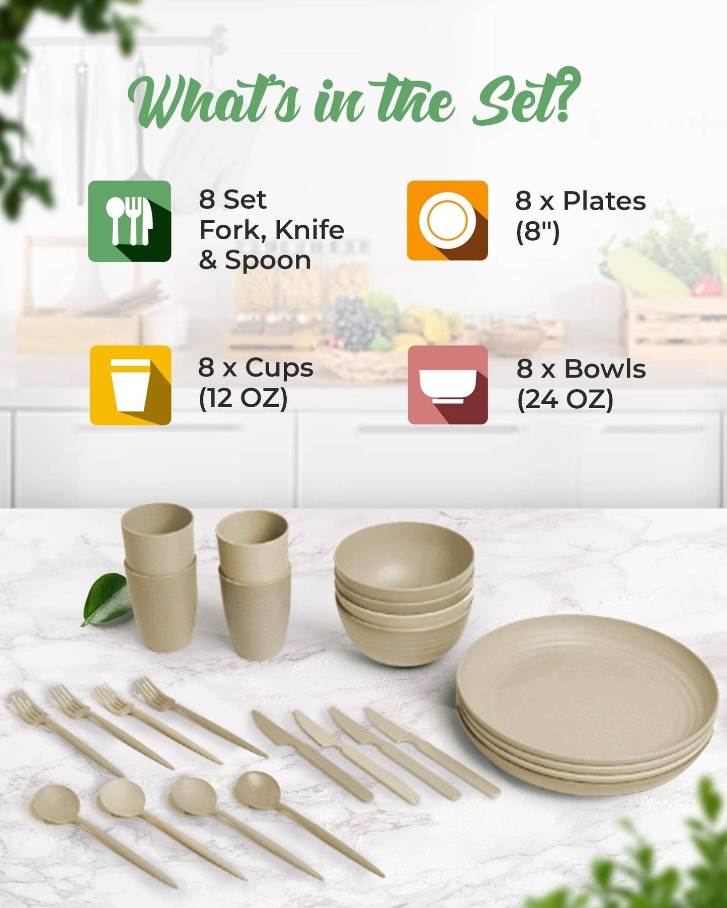 Greendish - Eco-Friendly Wheat Straw Dinnerware Combo Sets Reusable Kit