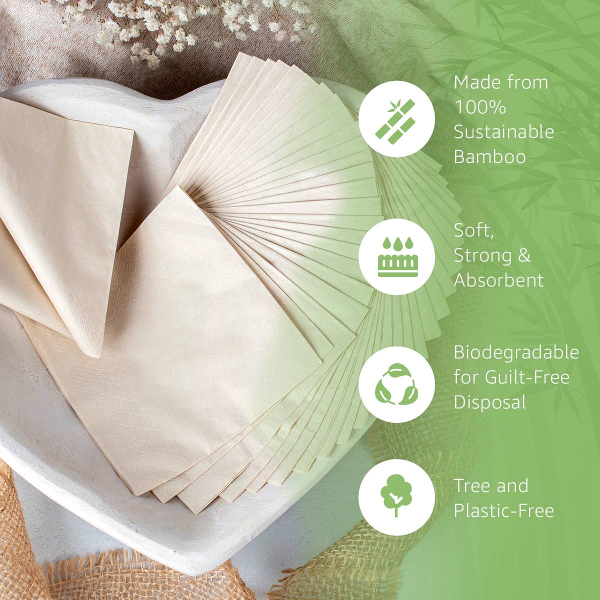 Ibambo Bamboo Cocktail Napkins - 50 Pack - 2 Ply