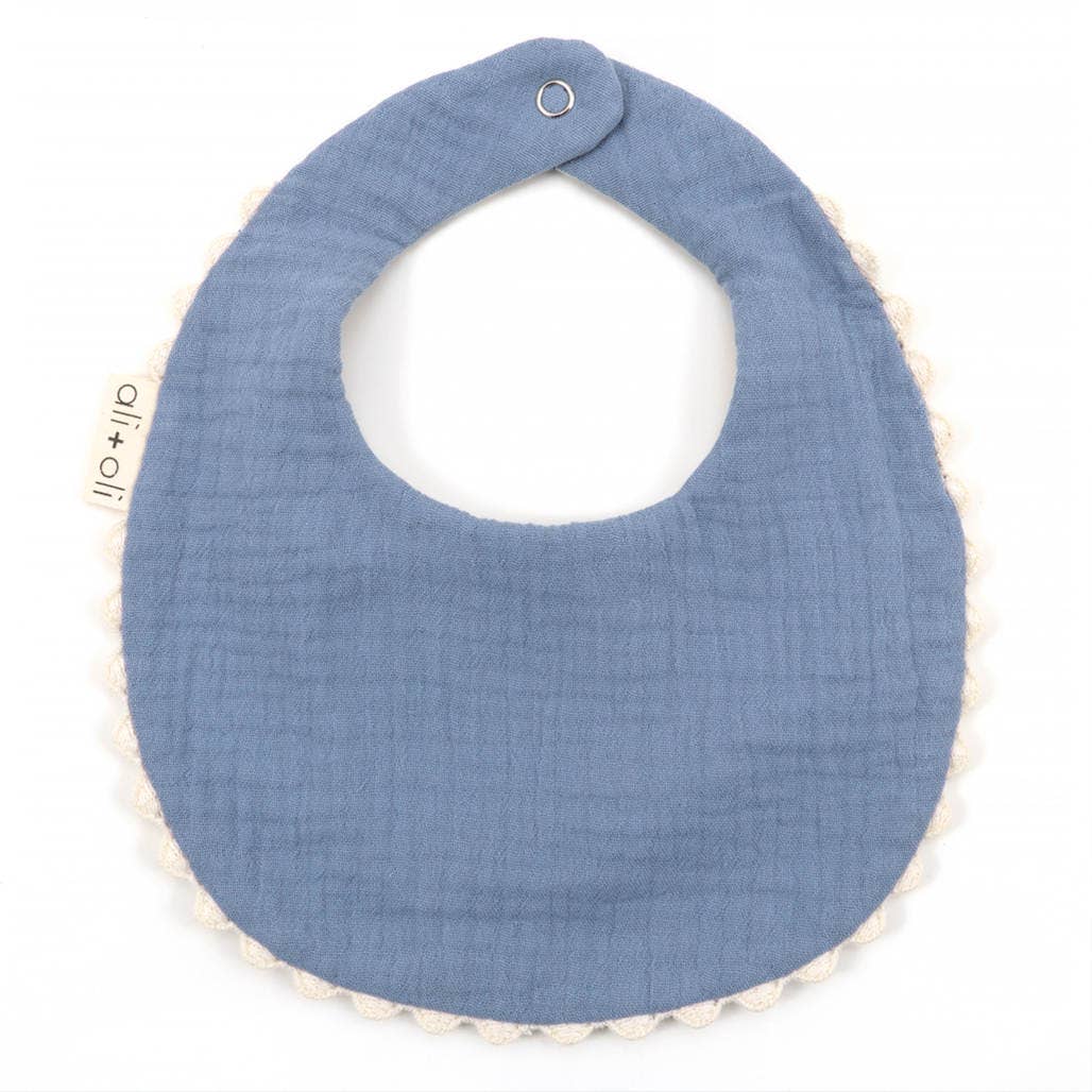 Ali+Oli - Muslin Cotton Reversable Baby Bib (Blue/Flowers)