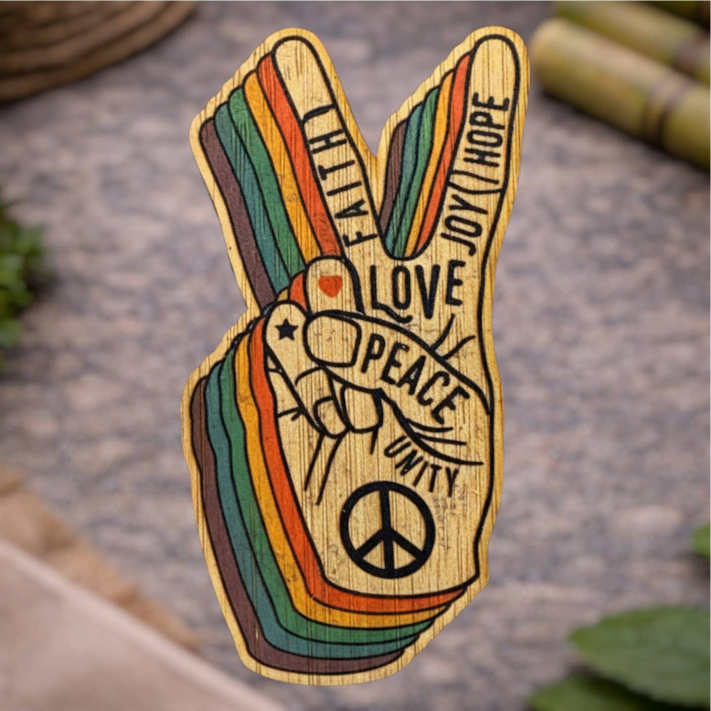 Bamboo Wood Stickers - Peace Hand