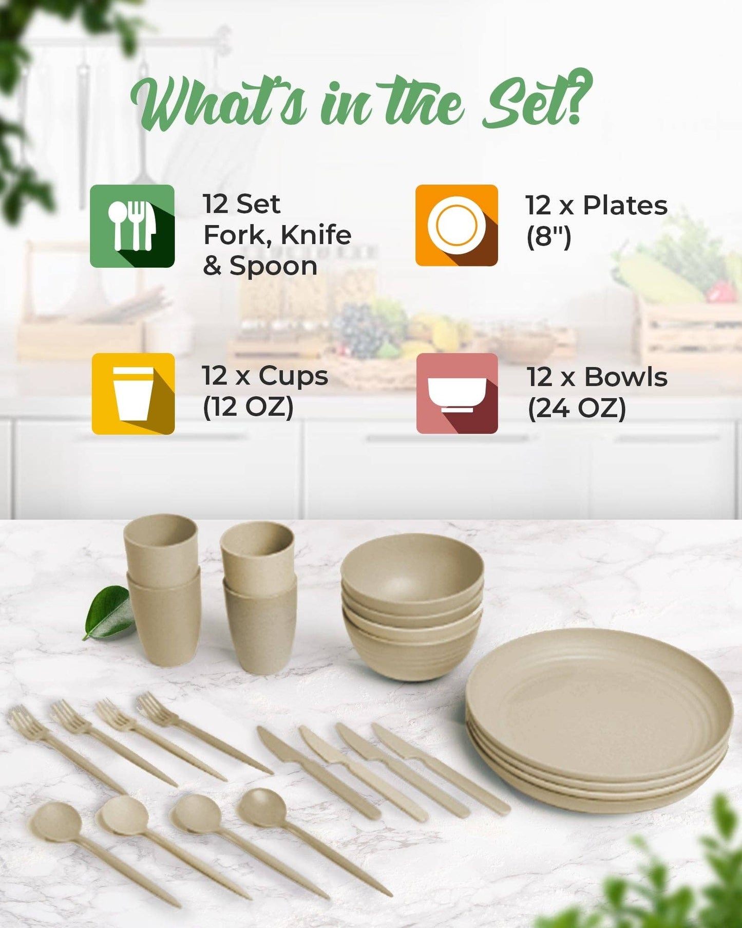 Greendish - Eco-Friendly Wheat Straw Dinnerware Combo Sets Reusable Kit