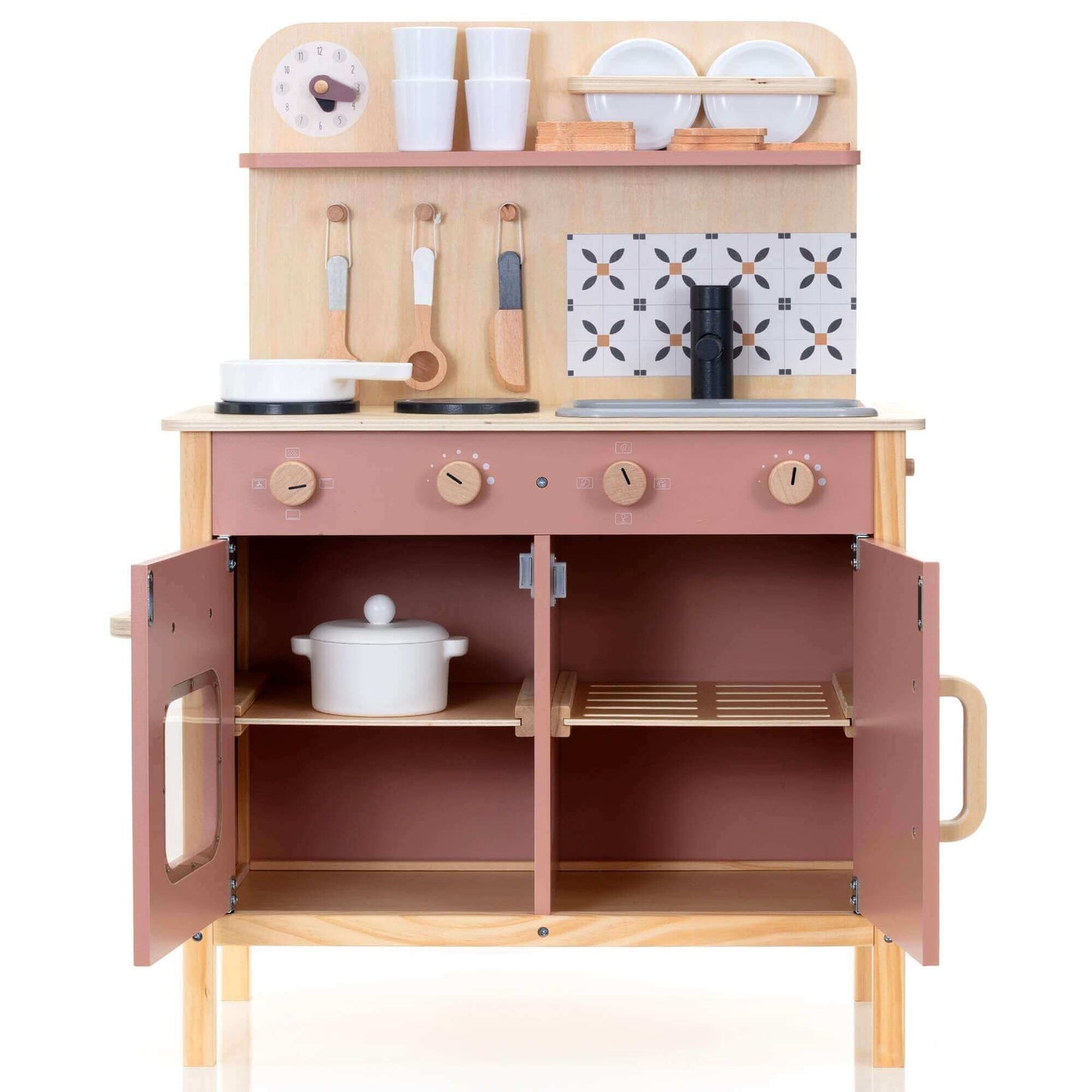 Wooden Play Kitchen Set - Montessori Pretend Cooking, Baking