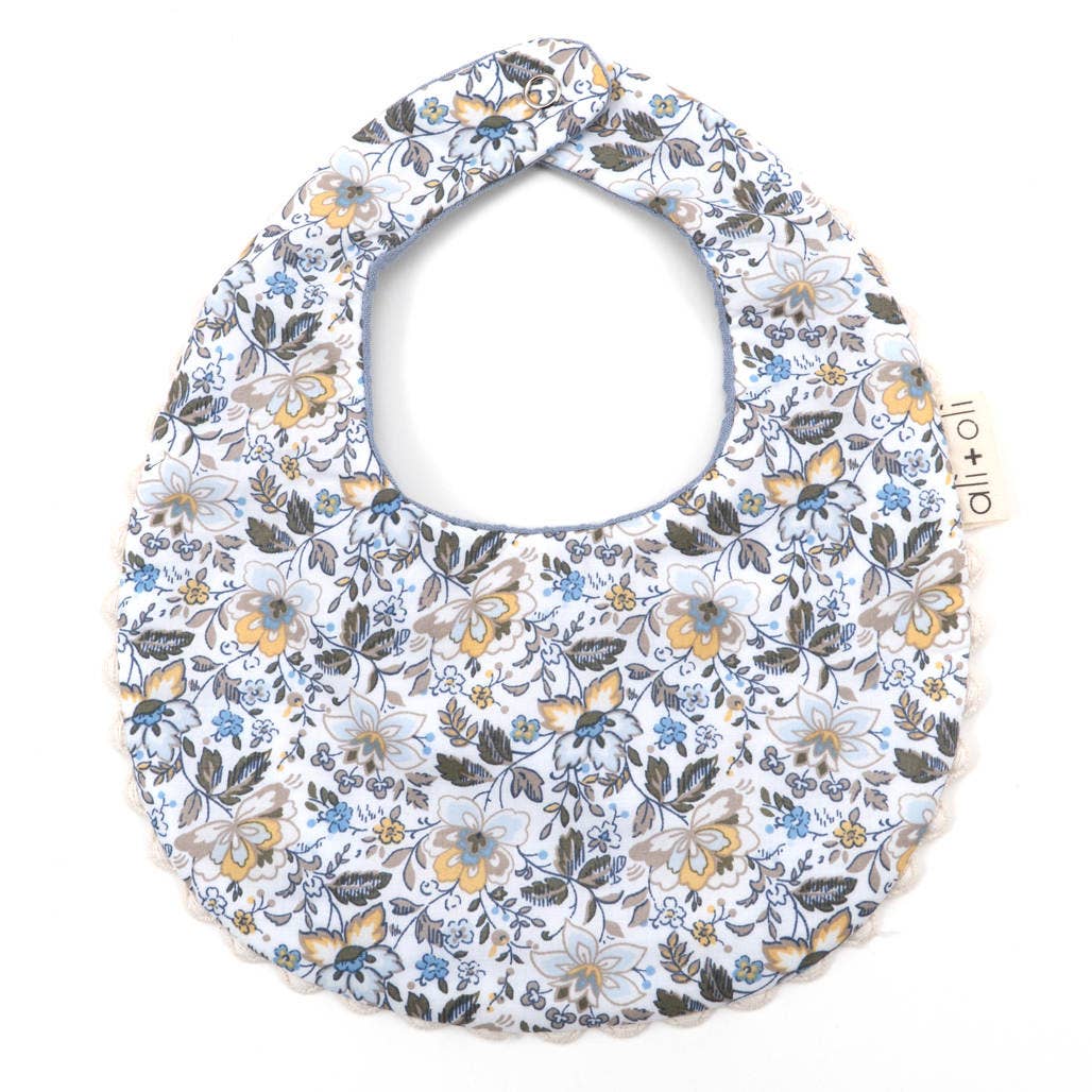 Ali+Oli - Muslin Cotton Reversable Baby Bib (Blue/Flowers)