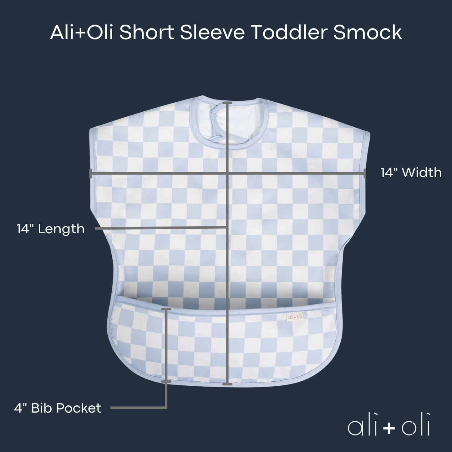 Ali+Oli - Smock Bib for Baby & Toddler Short Sleeve (Blue Checkers)
