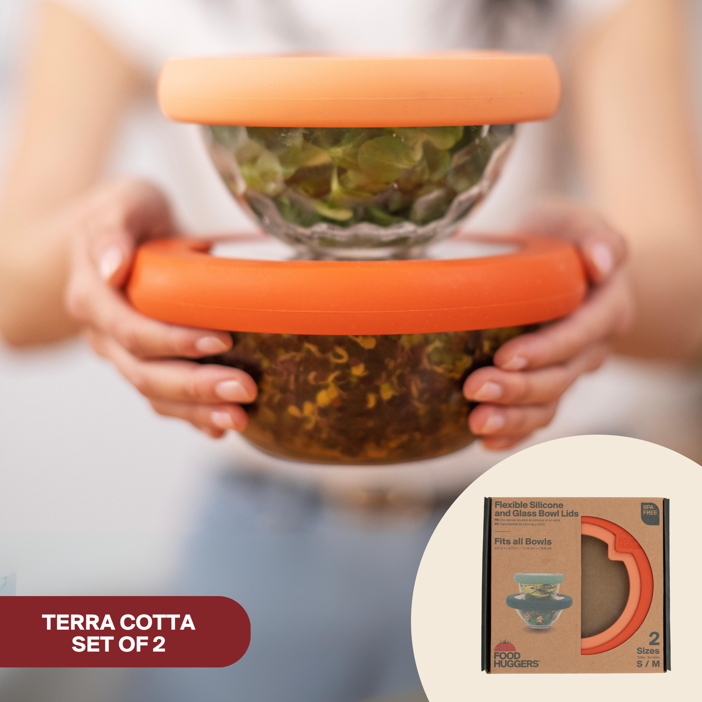 Glass Bowl Lids with Silicone Seal (Set/2)  Terra Cotta