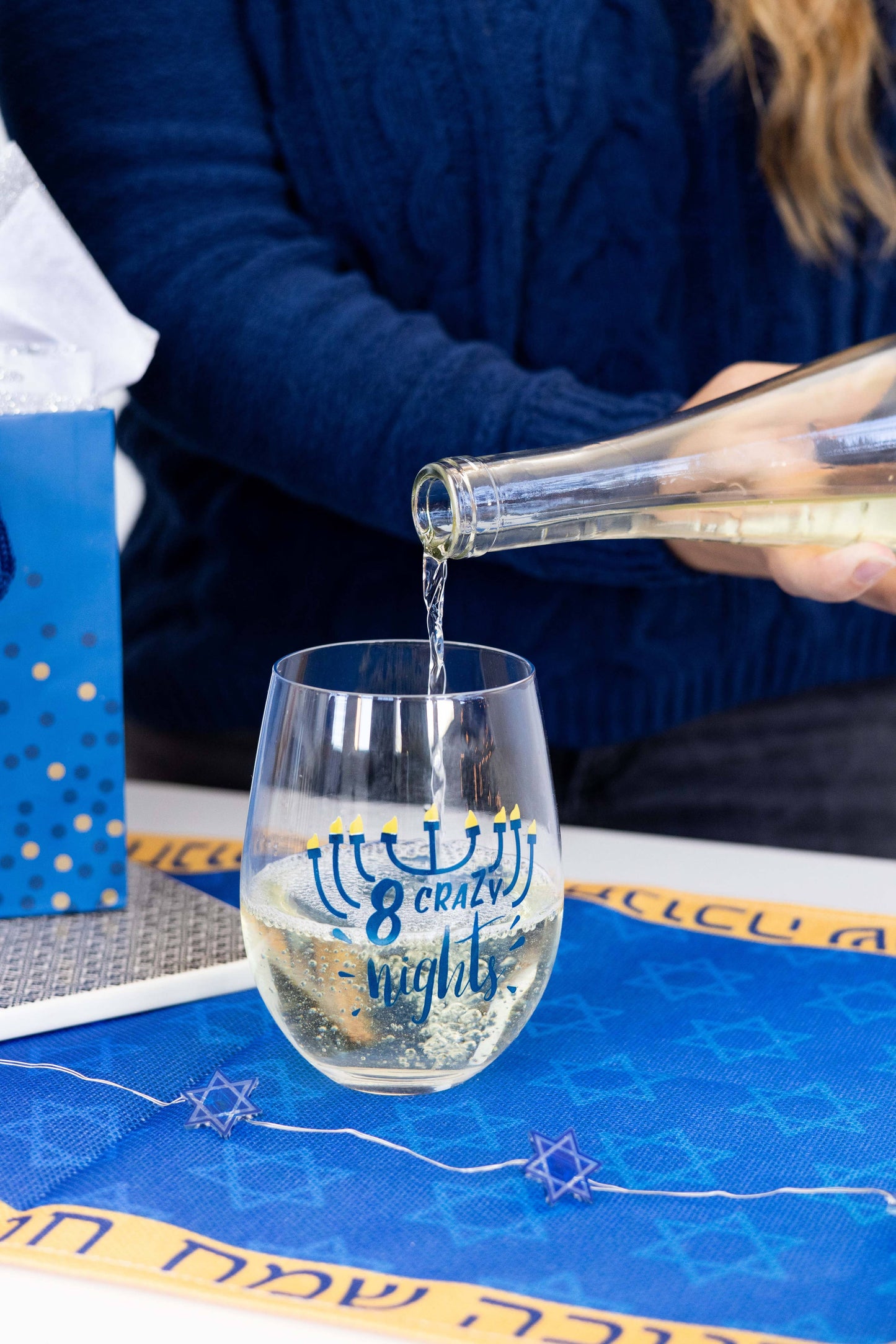 Pearhead -  8 Crazy Nights Menorah Hanukkah Stemless Wine Glass