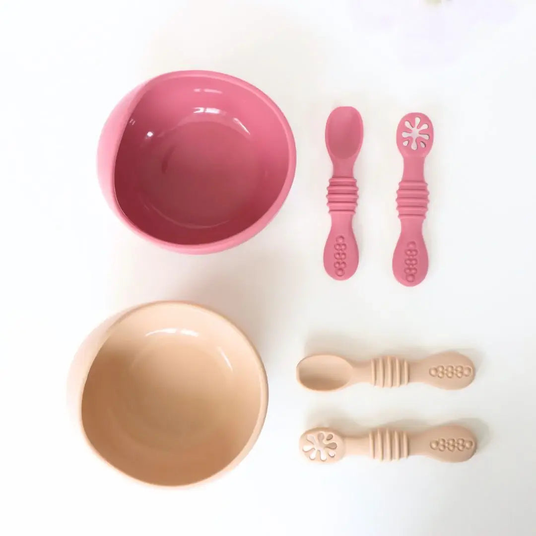 Suction Bowl & Training Spoons - Dusty Rose