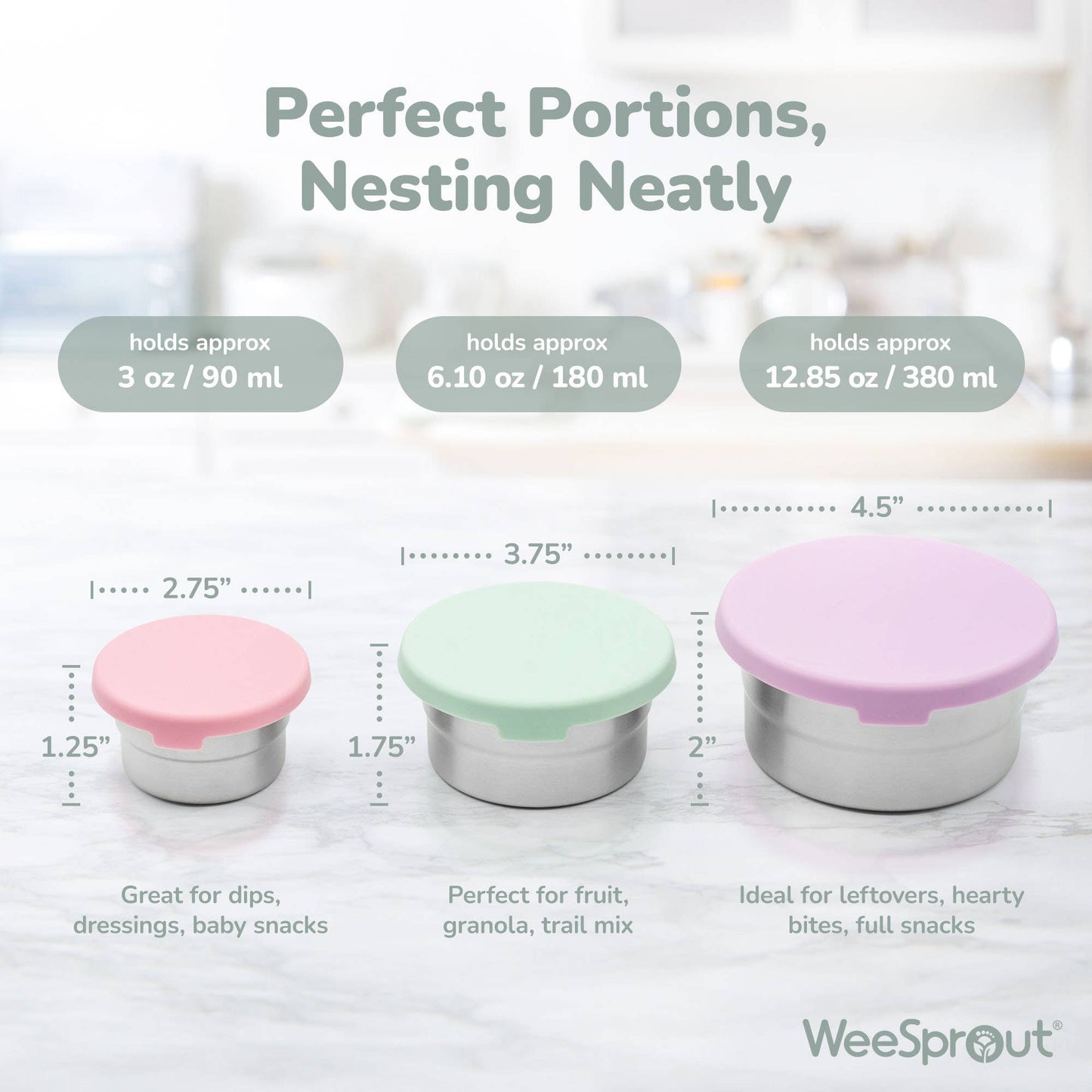WeeSprout - Stainless Steel Nesting Storage Containers – Set of 3