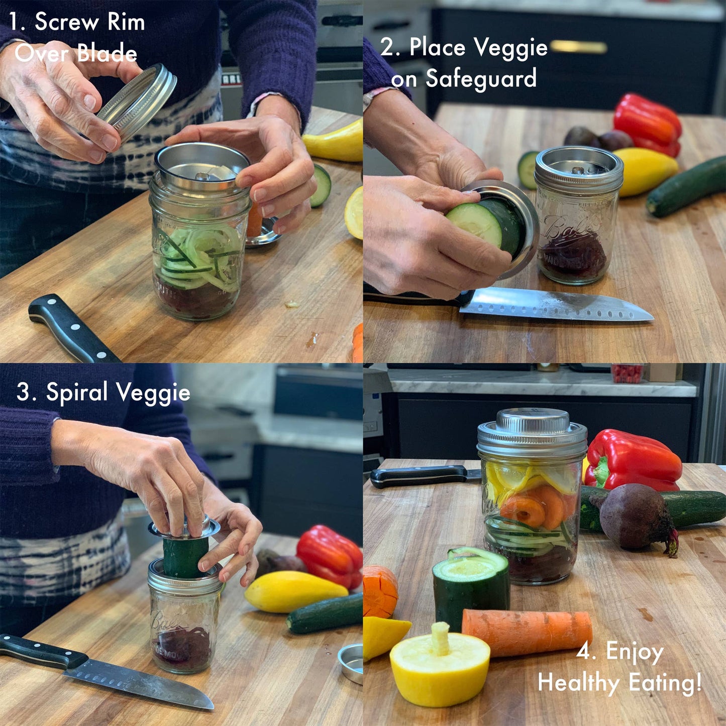 Fox Run Brands - Jarware 3 in 1 Spiralizer for Wide Mouth Mason Jar
