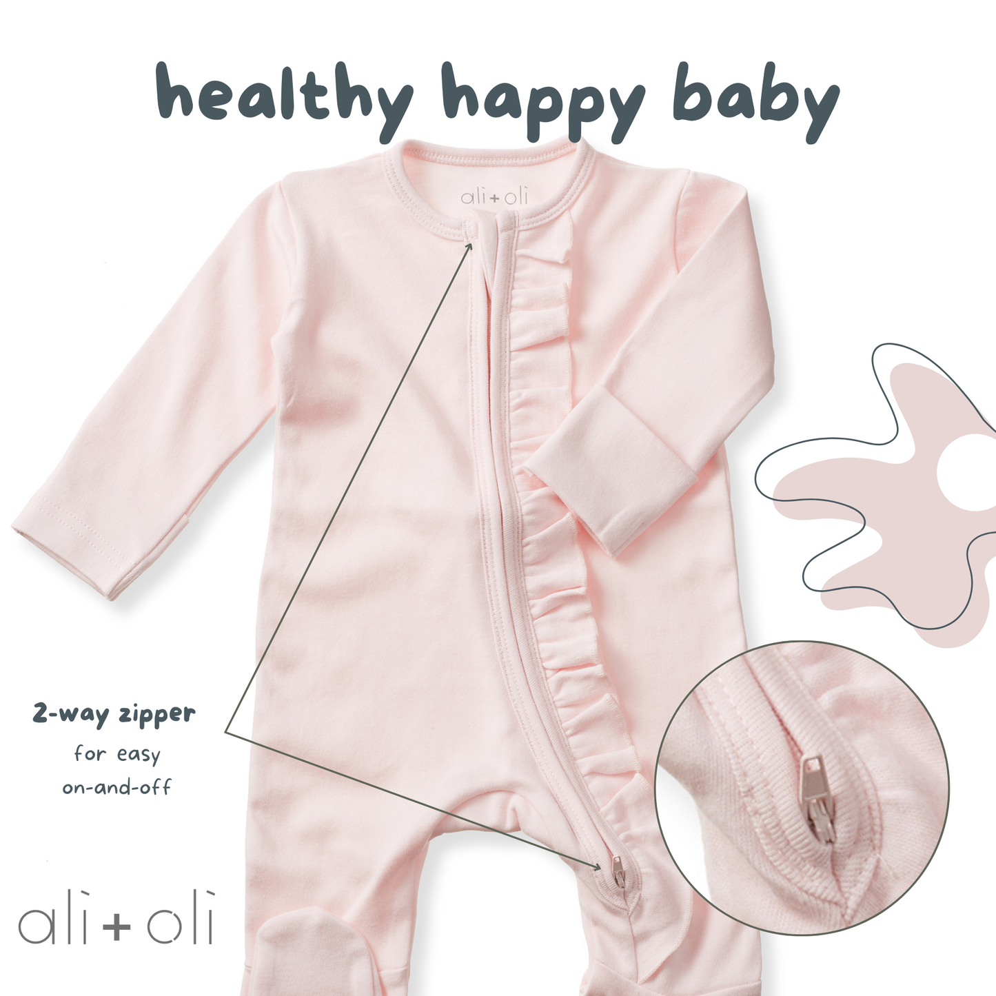 Ali+Oli - Baby Ruffle Footie 2-Way Zipper – Organic Cotton Lounge Wear
