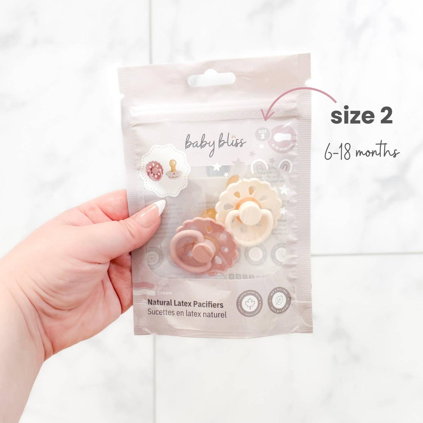 Natural Latex Pacifiers - Size 2 (6-18M) Blush & Cream