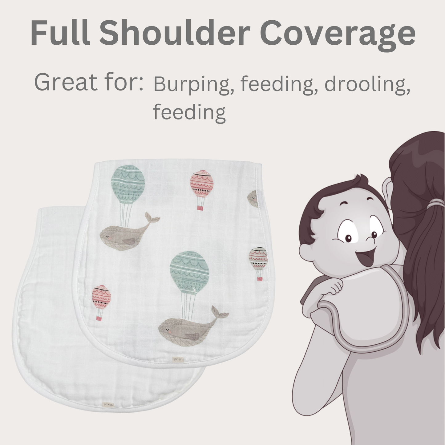 Ali+Oli - Bamboo Muslin Burp Cloth Set 2-Pack (Whale/White)
