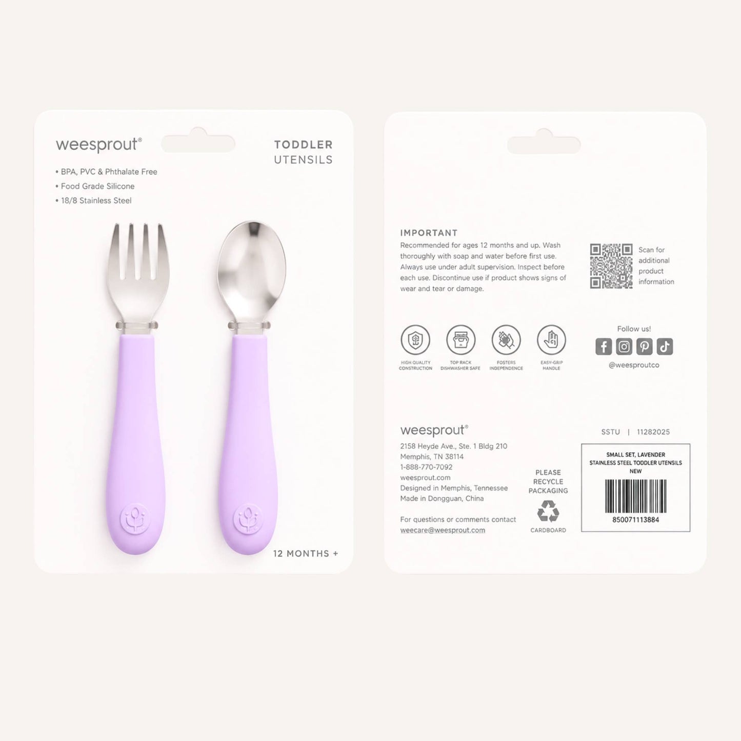 WeeSprout - Stainless Steel Toddler Fork & Spoon Set – 2 Piece