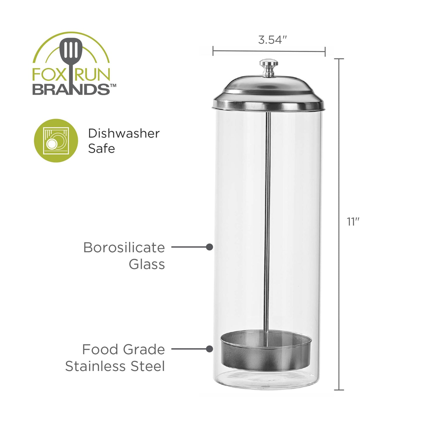 Fox Run Brands - Fox Run Glass Straw Holder with Stainless Steel Lid & Lifter
