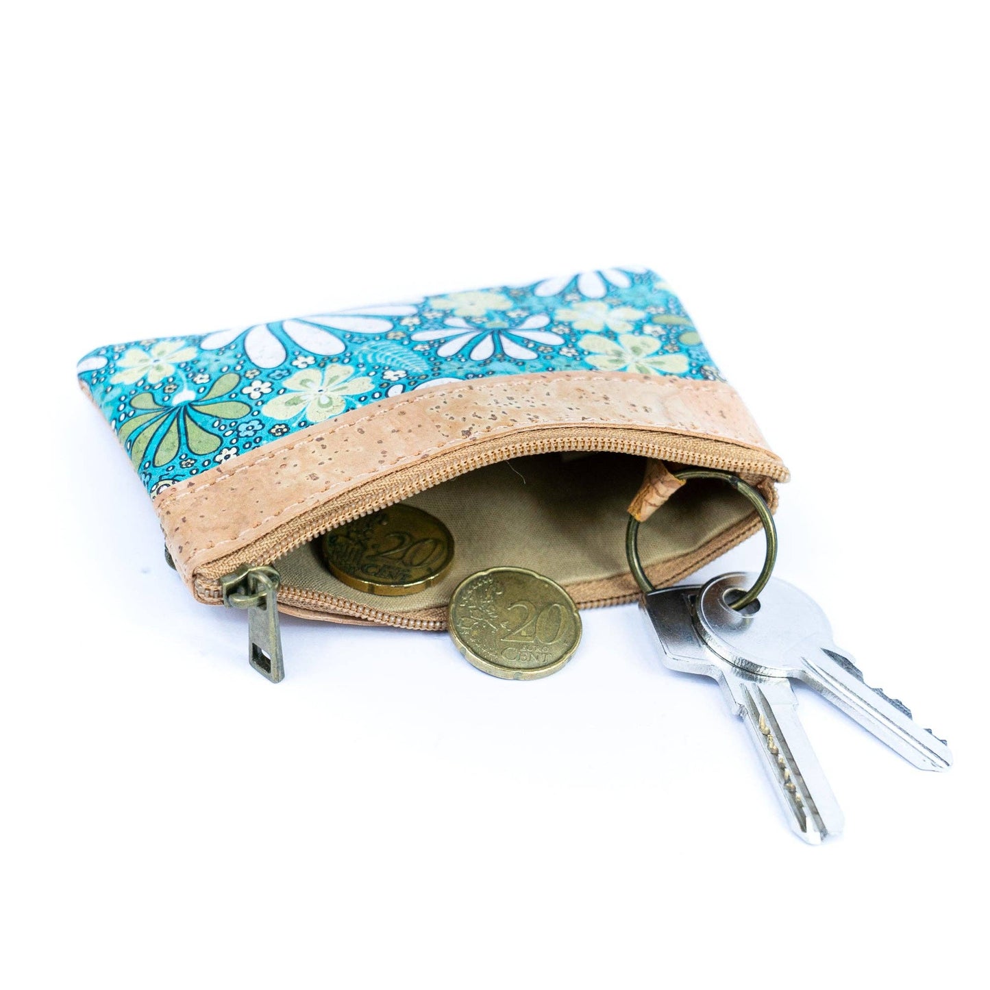 Printed Cork Mini Wallet with Dual Zippers BAG-2316