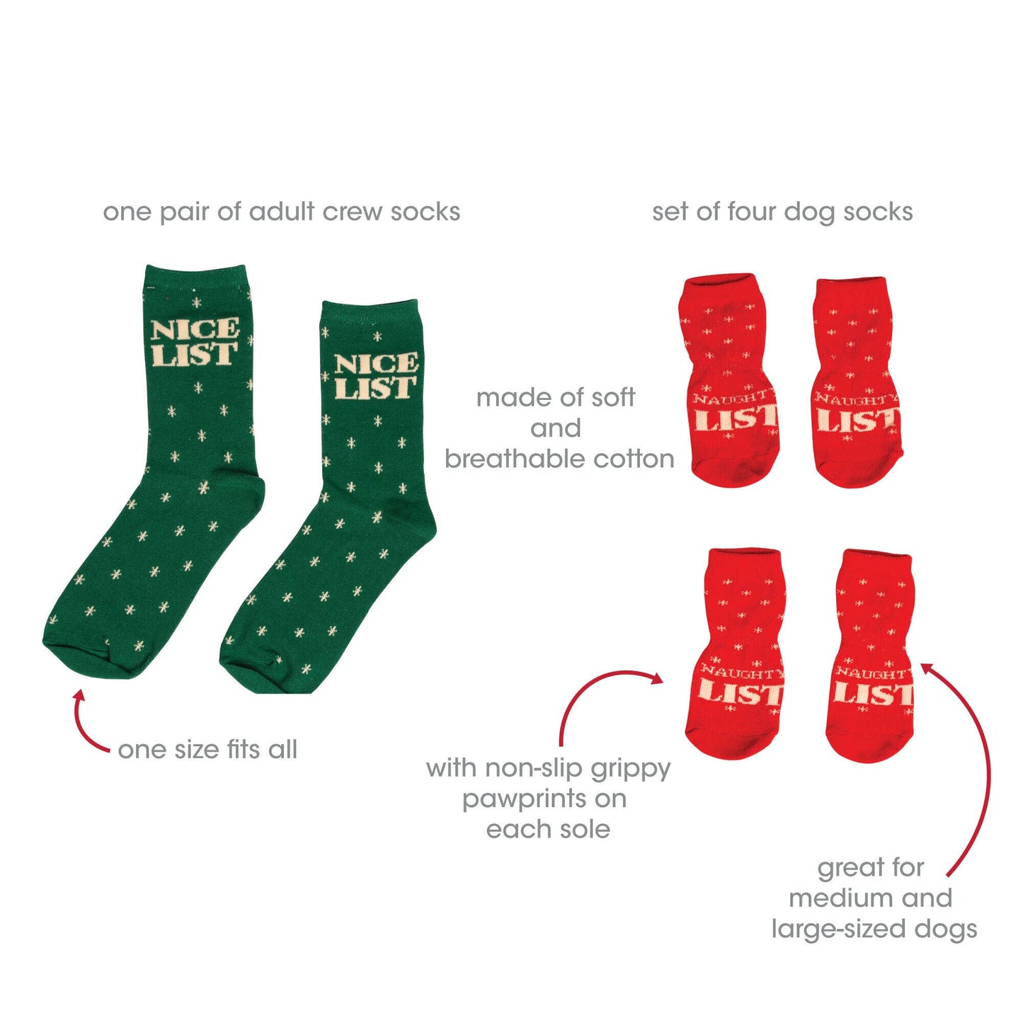 Pearhead - Nice & Naughty List Human & Dog Christmas Sock Set