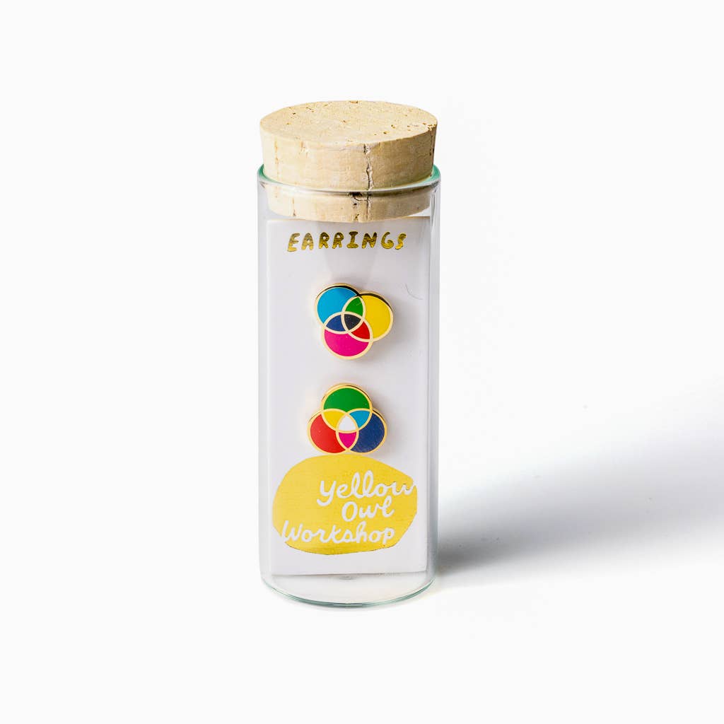 RGB and CMYK Earrings - Gold Colorful Artist Statement Studs