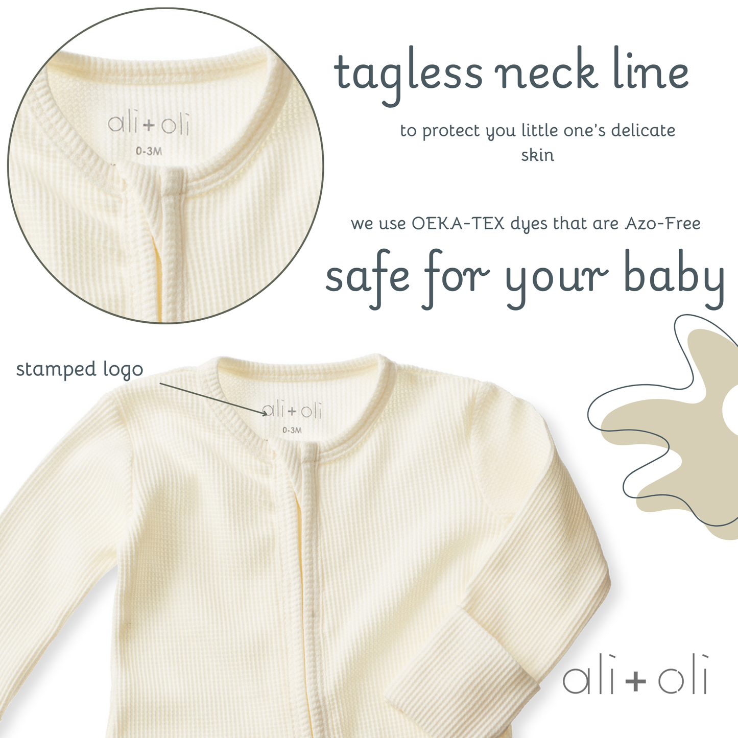 Ali+Oli - Baby Footie 2-Way Zipper – Organic Cotton Waffle Knit