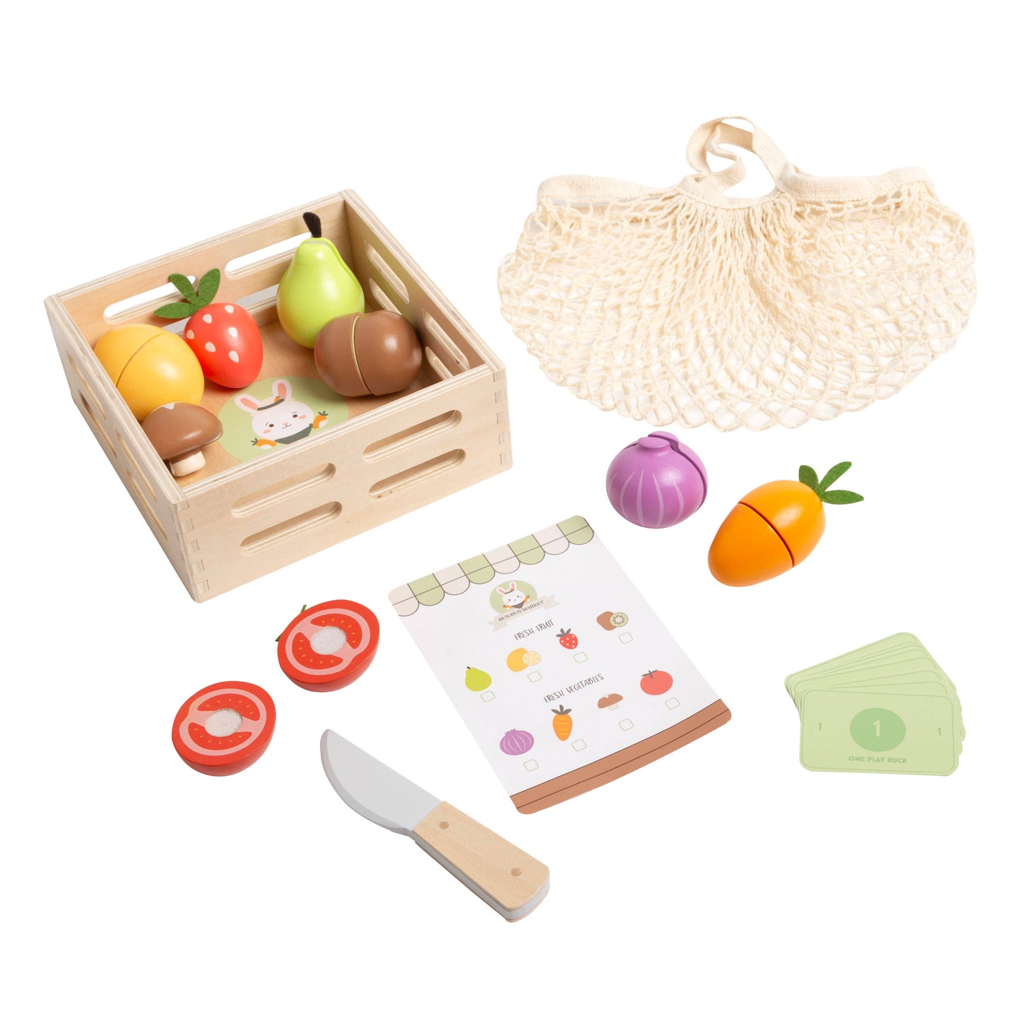 Pearhead - Wooden Farmers Market Toy Set, 21-Piece Pretend Play