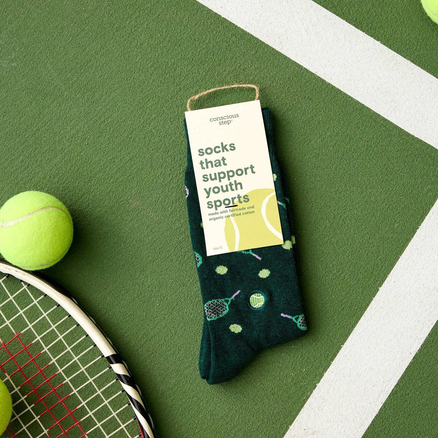 Conscious Step - Socks that Support Youth Sports | Green Tennis Rackets
