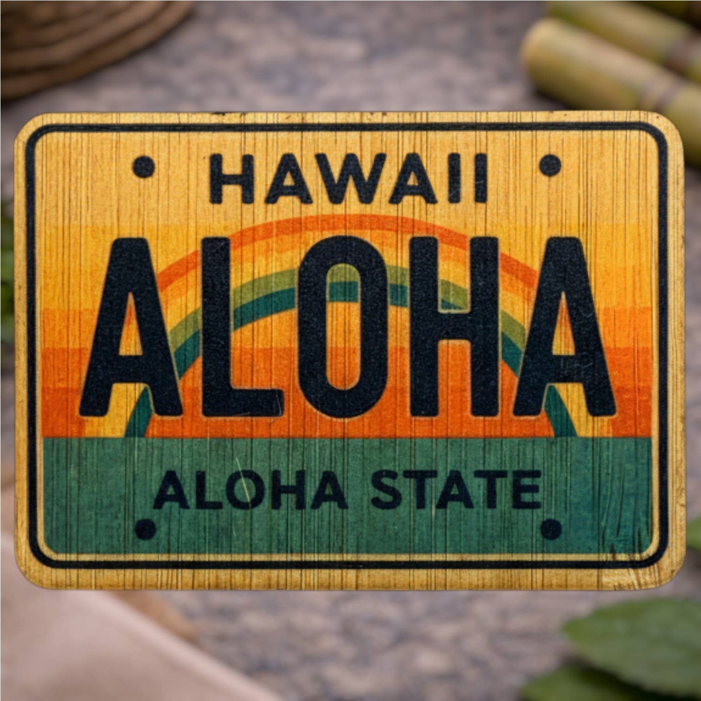Bamboo Wood Stickers - Hawaii License Plate
