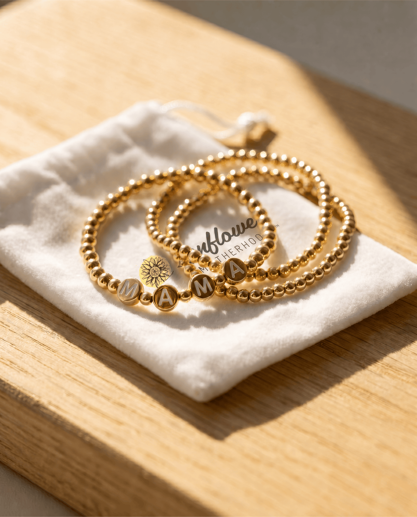 Sunflower Motherhood - Mama Bracelet Set | 18K Gold Plated Set of 3 for Mom