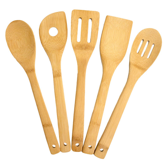 Totally Bamboo - 5-Piece Bamboo Cooking Utensil Set, Dishwasher Safe
