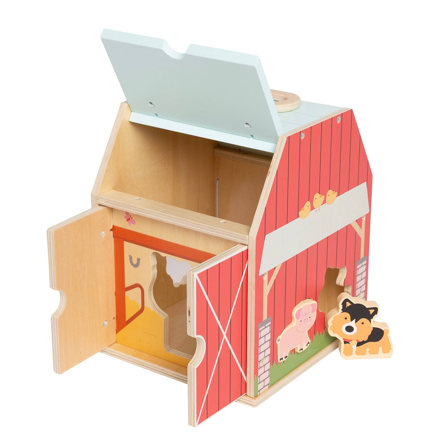 Pearhead - Wooden Barn Shape Sorter Toy, Farm Animals Montessori Play
