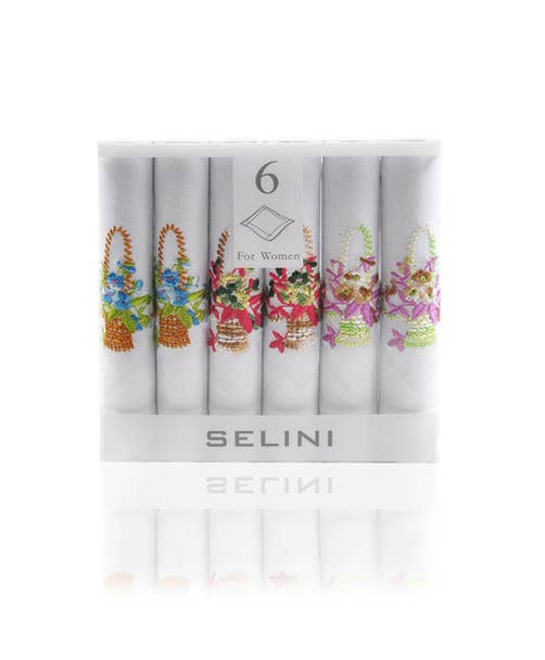 Women's Flower- Baskets Cotton Handkerchiefs 6pc Set