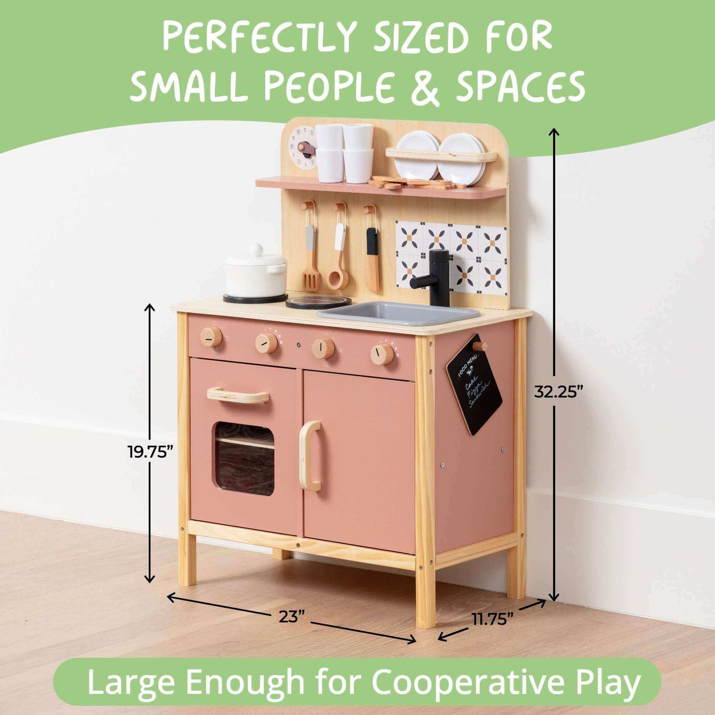 Wooden Play Kitchen Set - Montessori Pretend Cooking, Baking