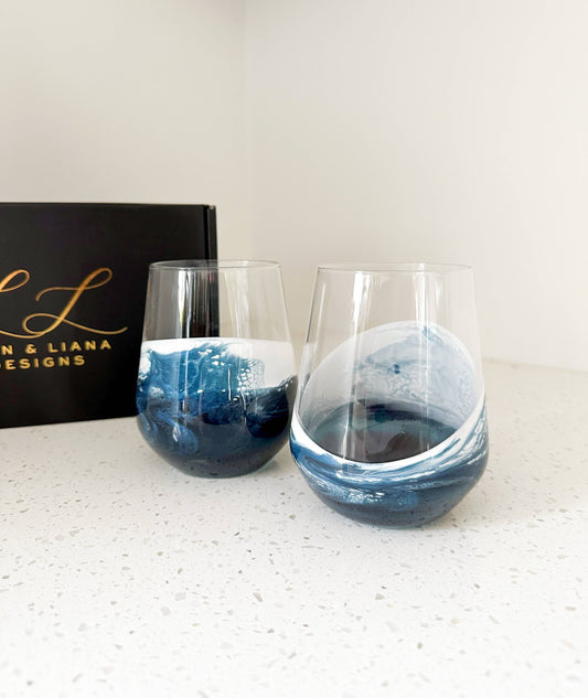 Resin Accented Wine Glasses- Price is per glass -NO TARIFFS!