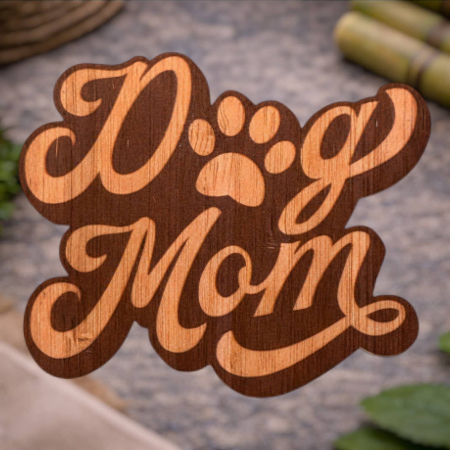 Bamboo Wood Stickers - Dog Mom
