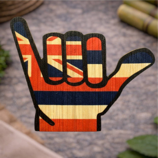 Bamboo Wood Stickers - Hawaiian Flag Shaka