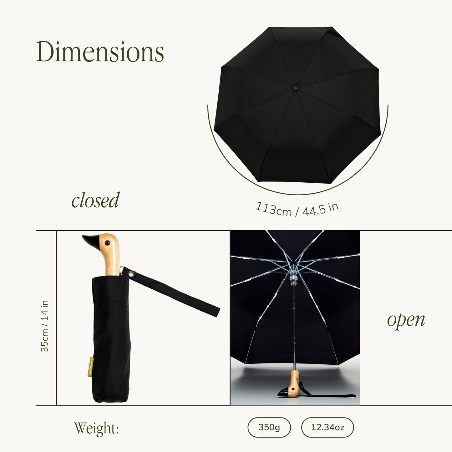 Original Duckhead USA - Classic Black Compact Eco Friendly Duckhead Umbrella