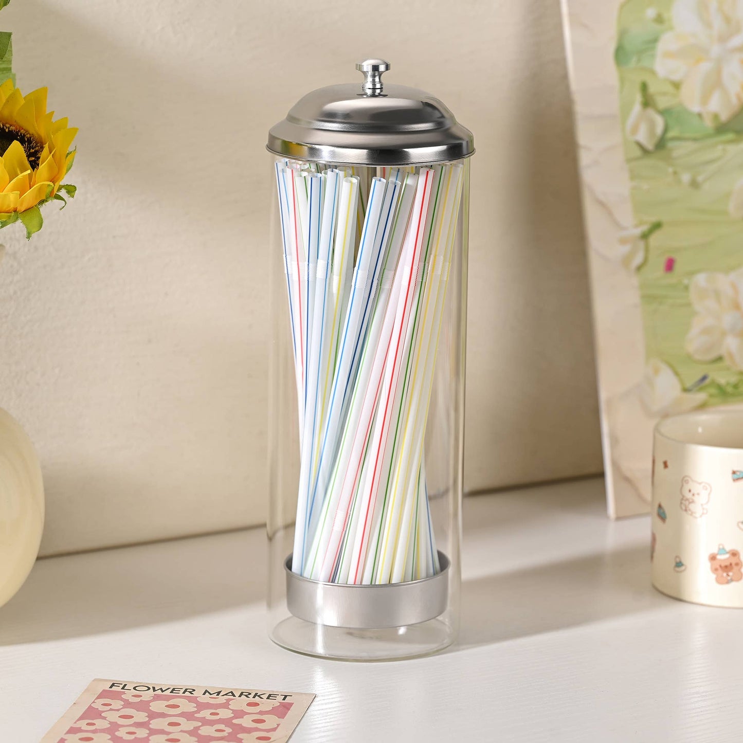 Fox Run Brands - Fox Run Glass Straw Holder with Stainless Steel Lid & Lifter