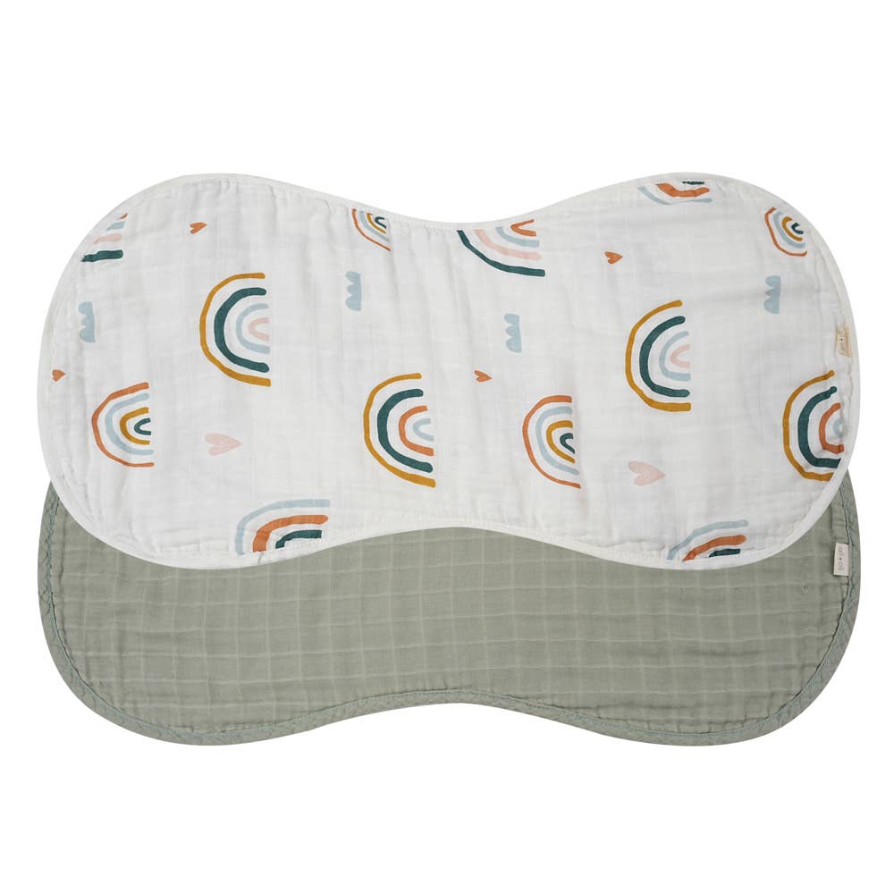 Ali+Oli - Bamboo Muslin Burp Cloth Set 2-Pack (Rainbow/Apple)