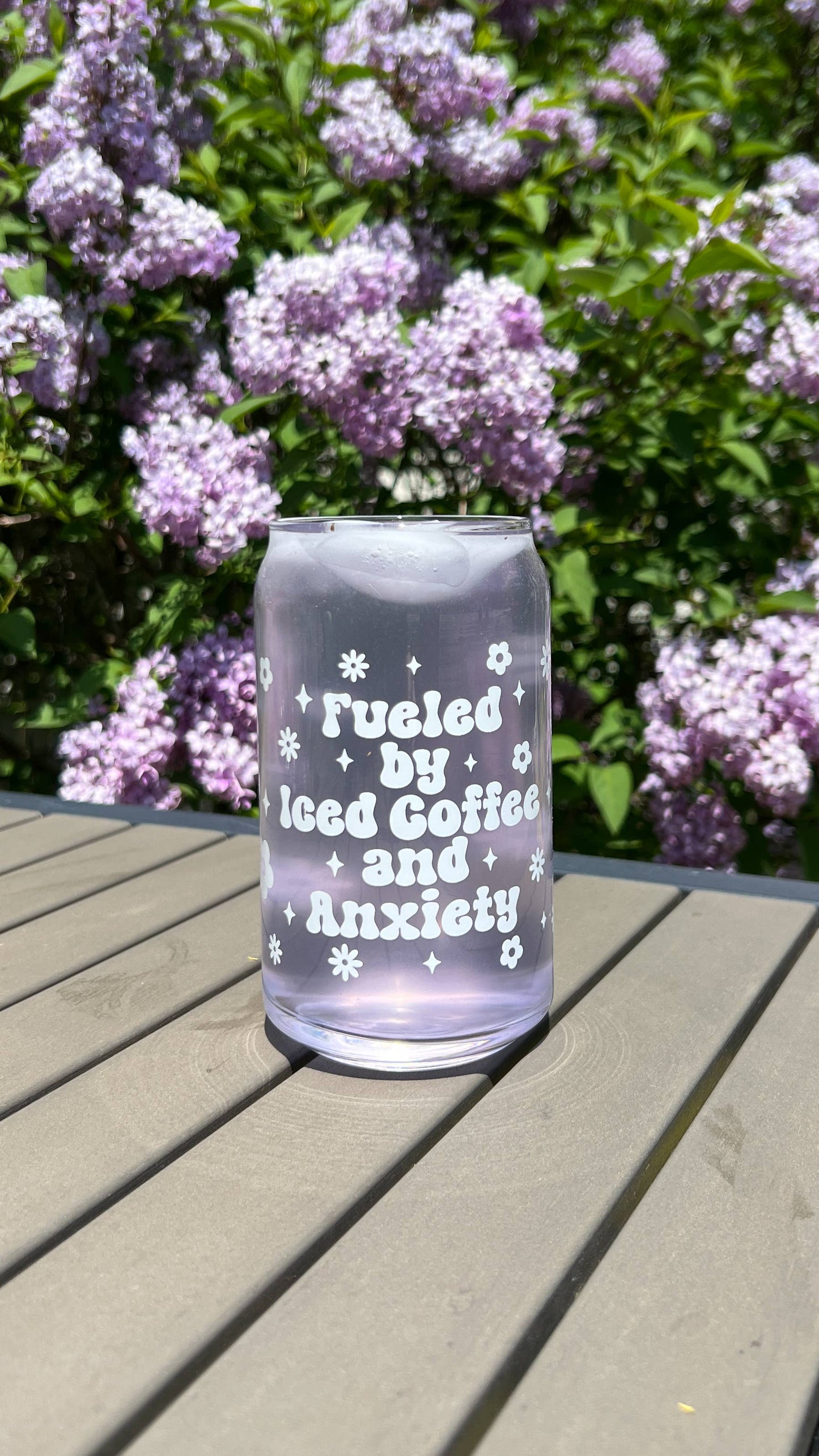 Uplifter Sticker - Fueled by Iced Coffee and Anxiety cup glass can 16 oz