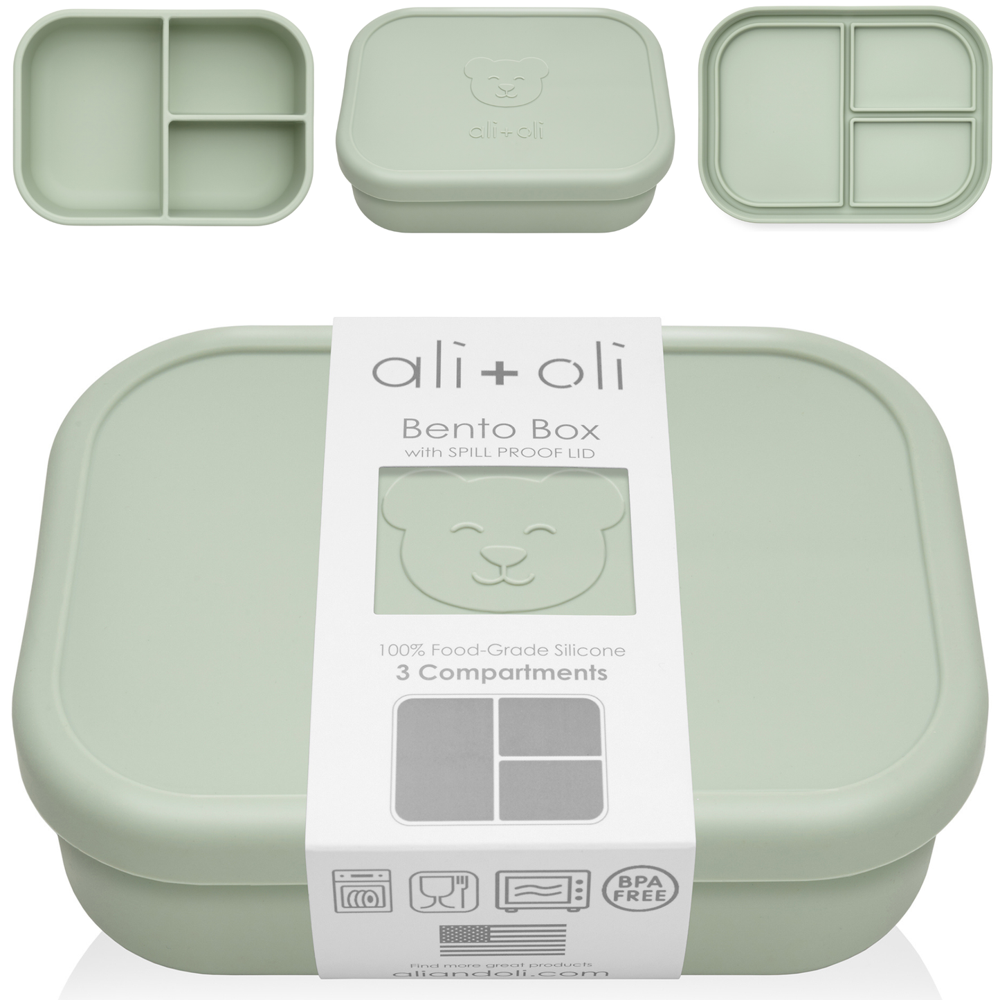 Ali+Oli - Ali+Oli Leakproof Silicone Bento Box (Pine) Back to School