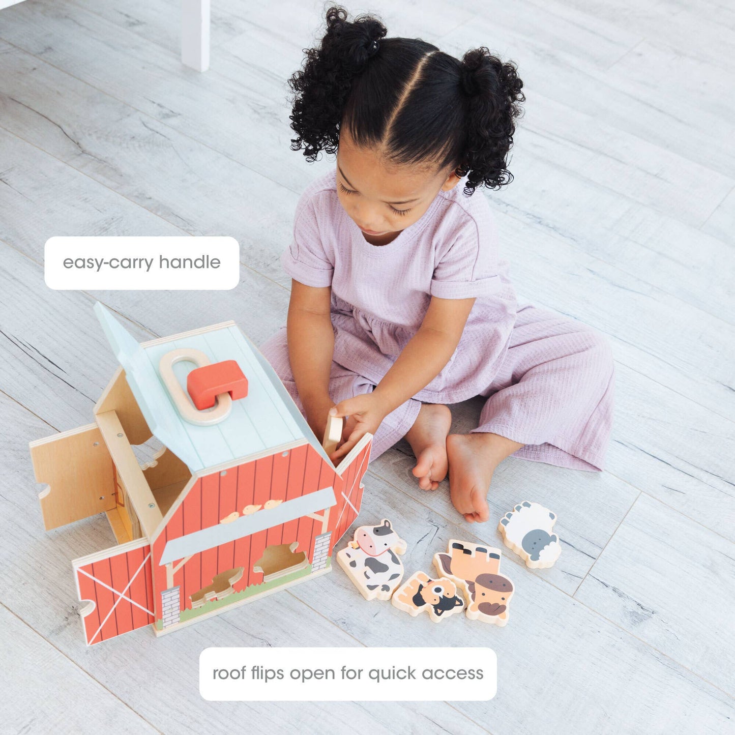Pearhead - Wooden Barn Shape Sorter Toy, Farm Animals Montessori Play