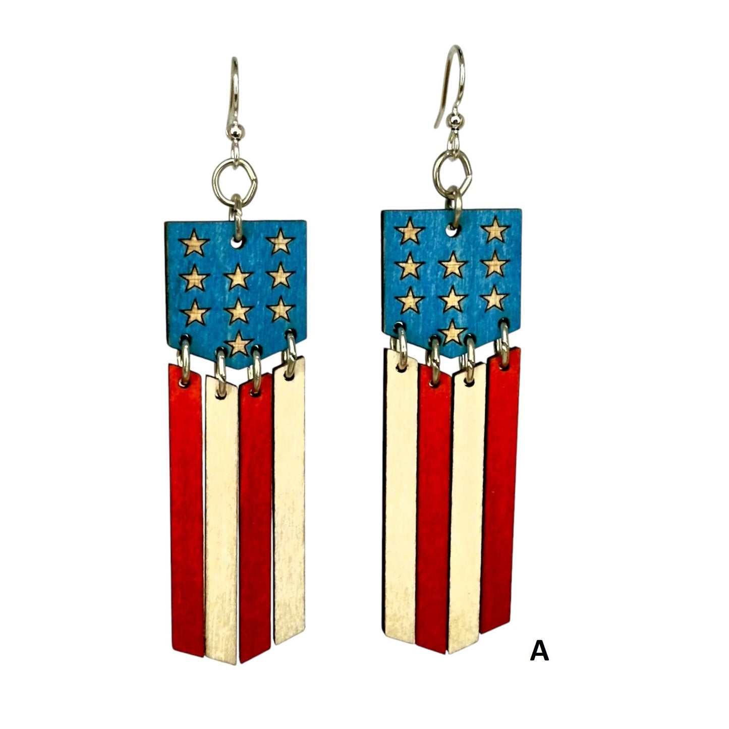 Green Tree Jewelry - American Flag Dangle Earrings #1776