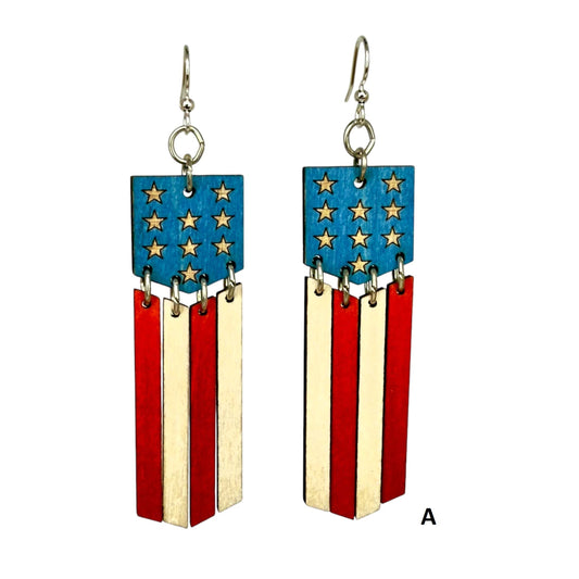 Green Tree Jewelry - American Flag Dangle Earrings #1776