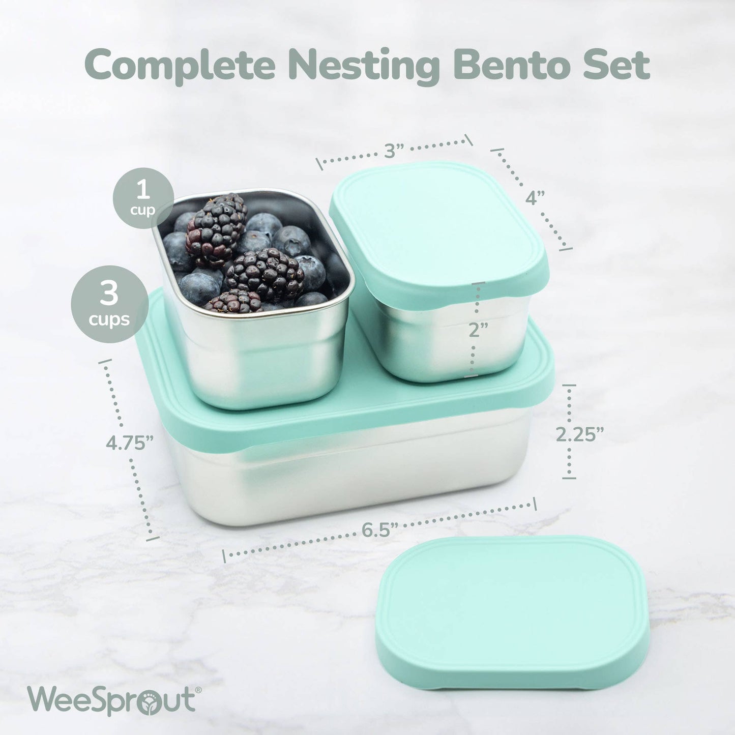 WeeSprout - Stainless Steel Bento Box Set with Silicone Lids – Set of 3