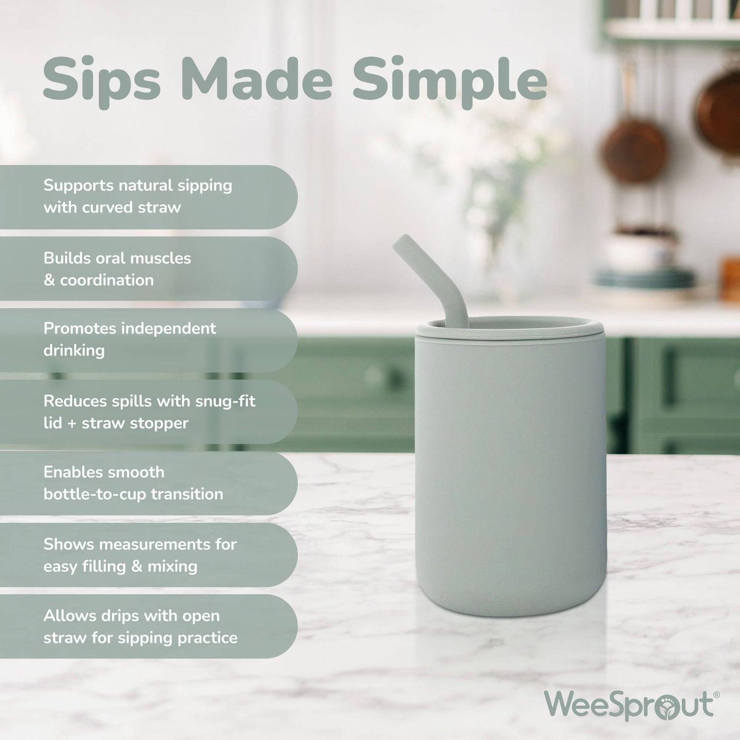 WeeSprout - Silicone Toddler Straw Cups – 4 oz, Set of 2