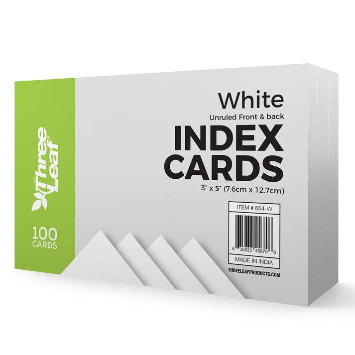 Blank Index Cards Unruled, White